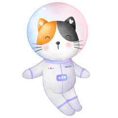 Illustration of a little cat wearing a spacesuit