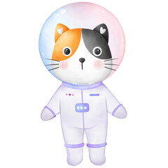 Illustration of a little cat wearing a spacesuit