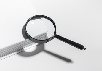 Exploration and research with magnifying glass. Single lens for discovery, search magnification