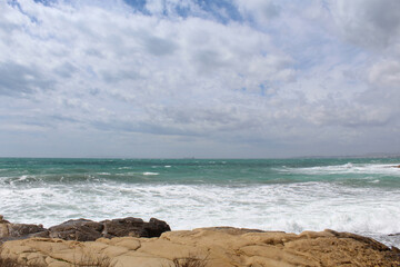 waves on the beach, the coast of the mediterranean sea.
