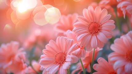 Obraz premium Sunlit orange gerbera daisies with soft background bokeh