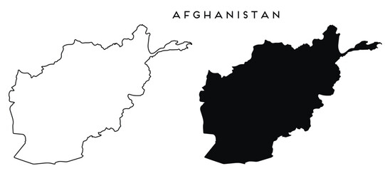 Afghanistan map outlined and black vector set