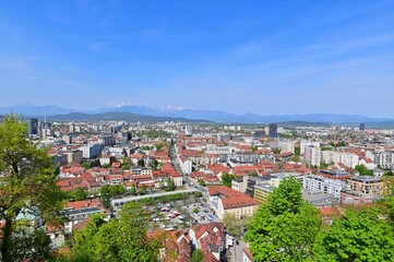 Obraz premium Panoramic View of Ljubljana City from Ljubljana Castle in Slovenia