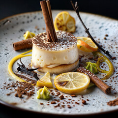delicious dessert with lime and cinnamon - obrazy, fototapety, plakaty