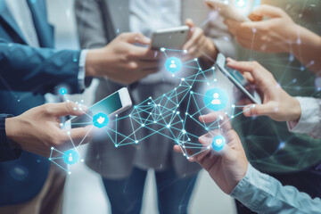 A group of people are looking at their cell phones