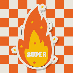 Sticker Super Bonfire Positive Saying Vector Illustration in Retro Groovy Style