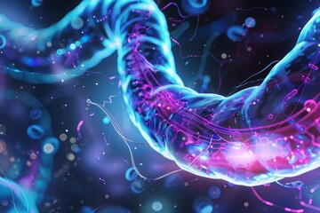 A futuristic 3D representation of targeted therapy for gastric tumors highlights cuttingedge medical treatments, Sharpen banner template with copy space on center