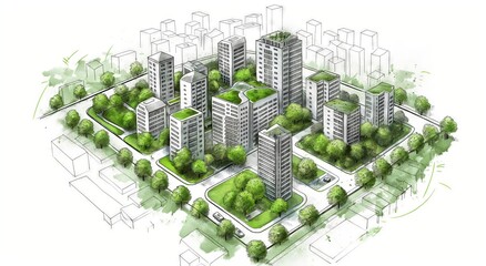 Fototapeta premium Sustainable urban design: eco-friendly cityscape concept sketch