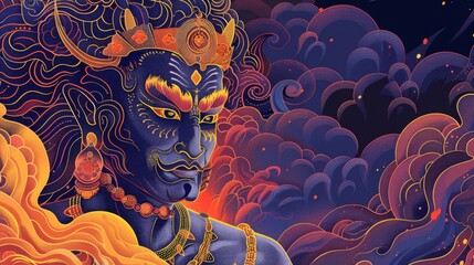 A scary demon face graphic illustration