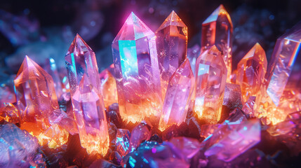 The enchanting world of holographic crystals, featuring vibrant 3D gemstones in a magical mineral display, perfect for those seeking a surreal and luminous aesthetic.