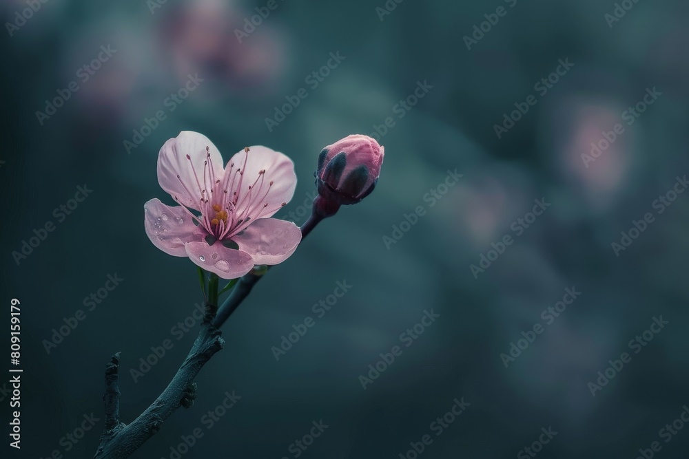 Sticker A pink flower in full bloom with a blurred background, showcasing its vibrant petals, A blossoming flower, symbolizing the beauty and growth of new life