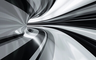 A monochromatic view of a tunnel stretching into the distance, with dramatic light and shadows creating a sense of depth and mystery
