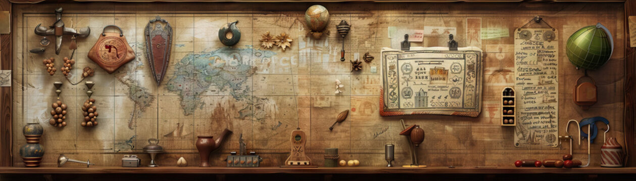 Ethnographer's Wall: Displaying cultural artifacts, ethnographic field notes, and a board with cultural observations