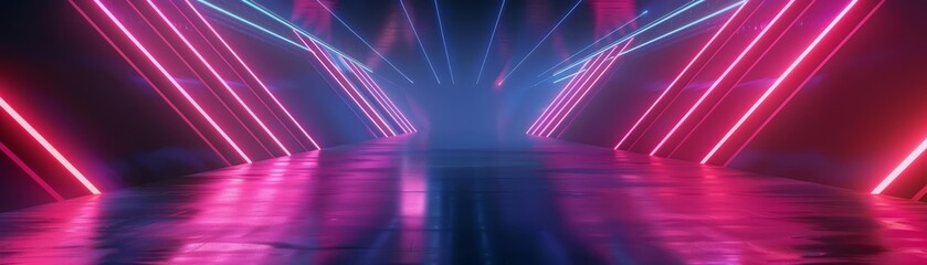 Abstract design background emerges with neon dark stage shows, illuminating the futuristic hitech lines, Sharpen 3d rendering background