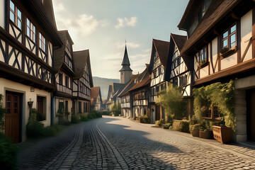 indylic village in Thuringia Germany with half-timbered houses