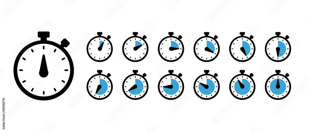 Wall mural Set of Timer icons. Timer and stopwatch icons. Countdown timer collection. Clock arrow.