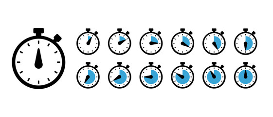 Set of Timer icons. Timer and stopwatch icons. Countdown timer collection. Clock arrow.