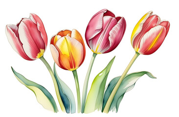 Watercolor drawing of tulip varieties