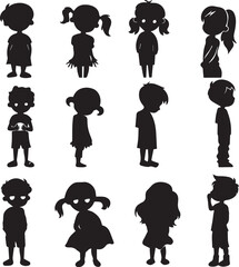 Set of kids Sad black silhouette