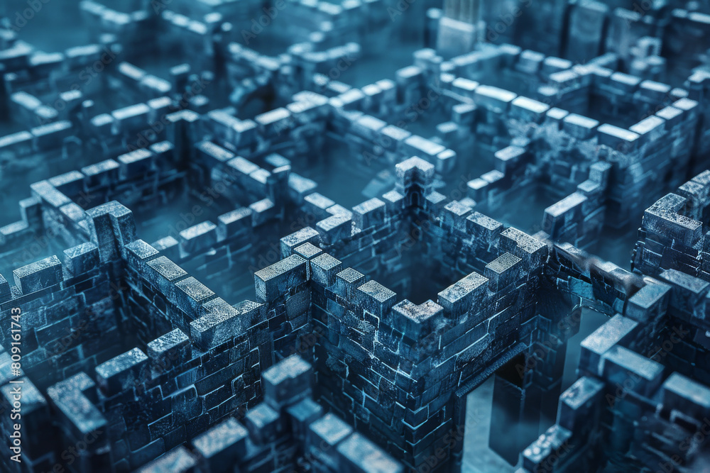 Poster a computer generated image of a maze made of bricks