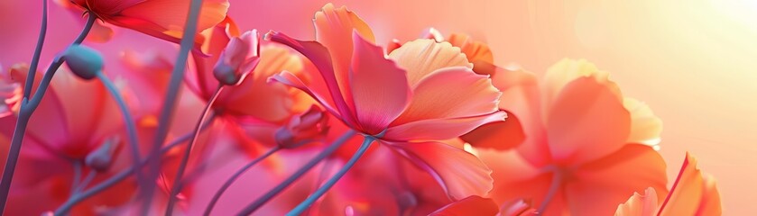 Fototapeta premium Creative futuristic design pop art color of flowers, unfolding during Mothers Day in a minimal styles illustration template