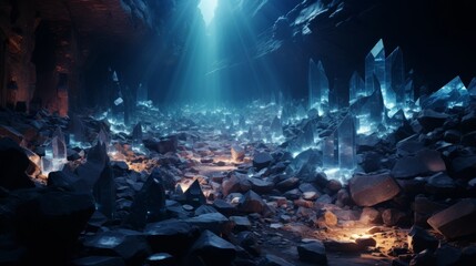 Magical crystal cave with glowing formations