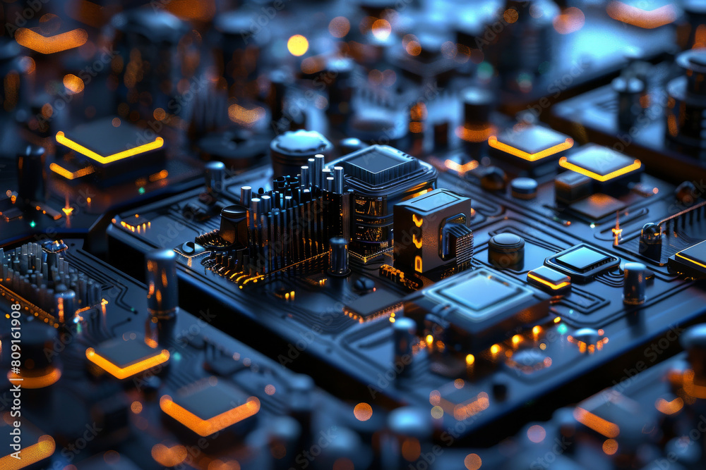 Poster a computer circuit board with a cpu in the middle