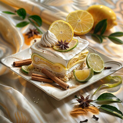 delicious dessert with lime and honey - obrazy, fototapety, plakaty