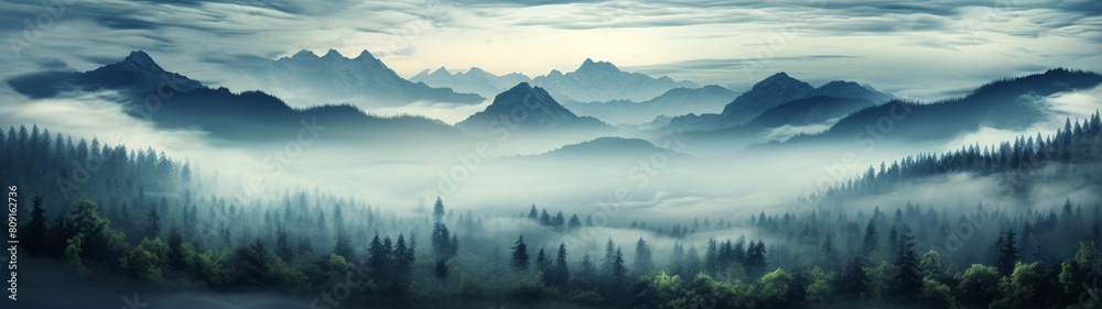 Canvas Prints Misty mountain landscape at dawn