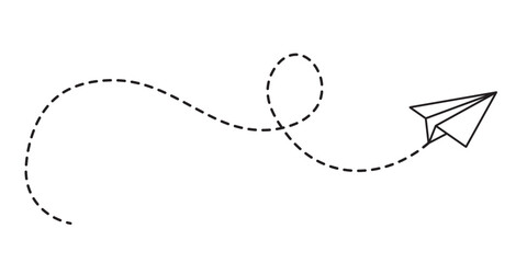 Paper plane with dotted line vector.  Airplane track or route with dotted lines. Paper airplane, Travel symbol. Illustration of an airplane flying. vector illustration.