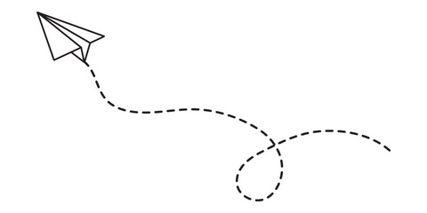 Paper plane with dotted line vector. Paper airplane, Travel symbol. Airplane track or route with dotted lines. Illustration of an airplane flying. vector illustration.