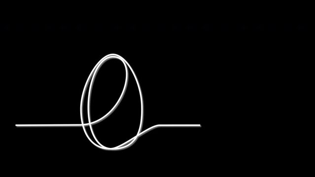 Egg, easter egg outline self drawing animation. White line animated on black background.

