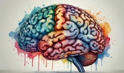 Watercolor brain illustration, beautiful abstract brain