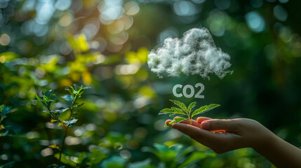 CO2 Cloud Held Over a Leaf in a Lush Green Forest