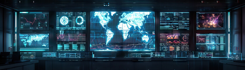 Fototapeta premium Meteorologist's Office Wall: Adorned with weather maps, satellite images, and a board with weather forecast data