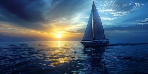 Navigating the vast ocean: A sailboat symbolizing independence and self-determination. Concept Sailboat, Independence, Self-determination, Ocean, Navigation