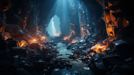 Mysterious glowing cavern with dramatic lighting