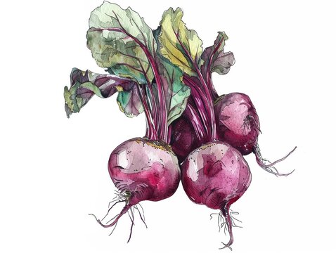 watercolor beets with green leaves on white clip art preview