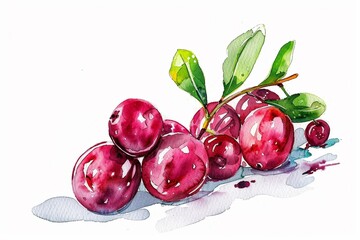 Cranberries, High in antioxidants, may support urinary tract health, superfoods conception, watercolor illustration - obrazy, fototapety, plakaty