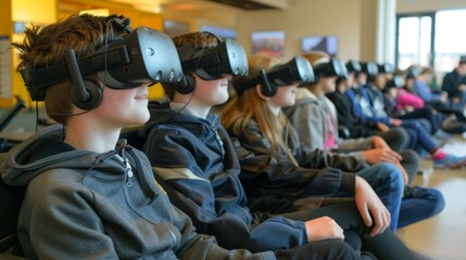 VR classroom session with students, suitable for technology and education marketing.