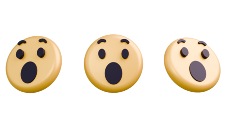 Dynamic 3D Wow Emoji: Expressive Render in 3 Angles, High-Quality Emoticon Asset for Social Media, Marketing, and Design Projects, Perfect for Digital Creatives, Web Graphics,  Campaigns.