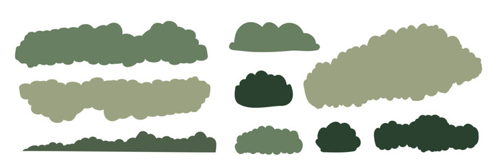 Backgrounds with peaceful landscapes. Set of cards with spring park, cherry blossom, urban waterfront, forest, countryside home, blooming garden and mountain views. Flat vector illustrations.