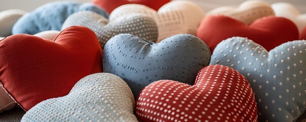 Obraz premium A Variety of Heart Shaped Cushions. Beautiful Valentineâ€™s Day Background.