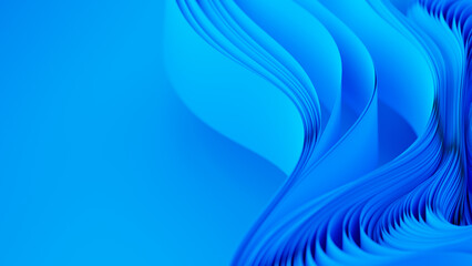 Blue layers of cloth or paper warping. Abstract fabric twist. 3d render illustration
