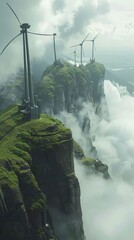 Fototapeta premium wind generators on a cloudy ridge