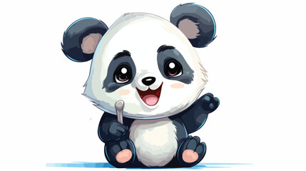 Cute and funny smiling baby panda character sitting