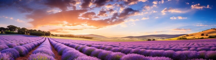 Stunning lavender field landscape at sunset