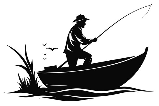 recommend clip art: Fisherman in boat silhouette vector design