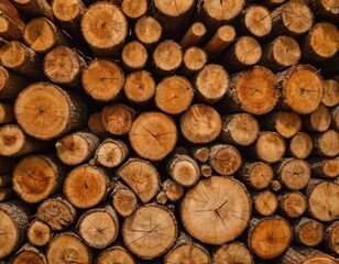 Wooden Logs Piled Up: Pattern of Growth Rings and Texture, Generative AI