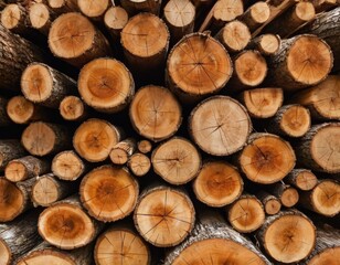 Wooden Logs Piled Up: Pattern of Growth Rings and Texture, Generative AI